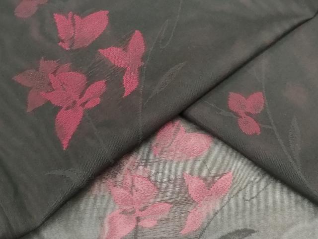 平和屋着物＊夏物　小紋　紗　草花文　黒地　正絹　逸品　CABK1147ou
