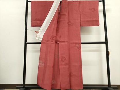 平和屋着物＊夏物　紗紬　草花紋紗　銀朱色　正絹　逸品　CABK1148ou