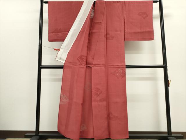 平和屋着物＊夏物　紗紬　草花紋紗　銀朱色　正絹　逸品　CABK1148ou