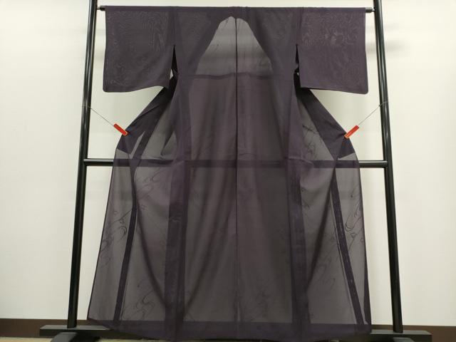 平和屋着物＊夏物　色無地　絽　流水紋紗　桑の実色　正絹　逸品　CABK1150ou