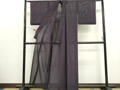 平和屋着物＊夏物　色無地　絽　流水紋紗　桑の実色　正絹　逸品　CABK1150ou