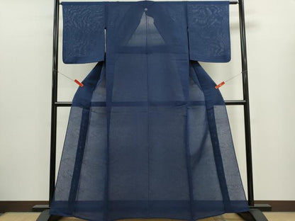 平和屋着物＊夏物　色無地　立波紋紗　深縹色　正絹　逸品　CABK1153ou