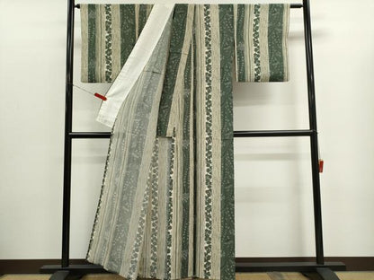 平和屋着物＊夏物　小紋　絽　草花間道　正絹　逸品　CABK1156ou