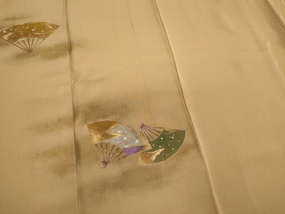 平和屋着物■訪問着　駒刺繍　扇面吉祥文　金彩　正絹　逸品　CABK1158ou