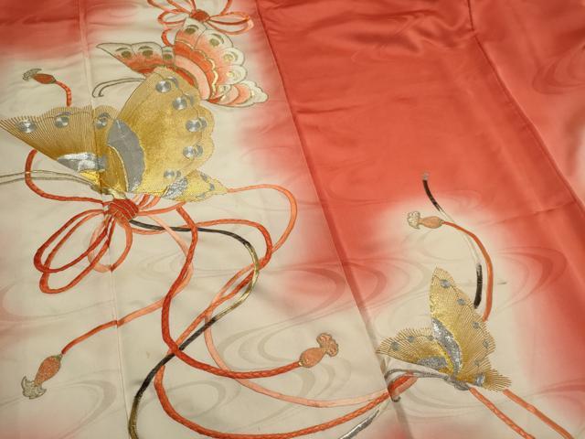 平和屋着物■豪華振袖　駒刺繍　結び紐舞蝶文　暈し染め　正絹　逸品　CABK1159ou