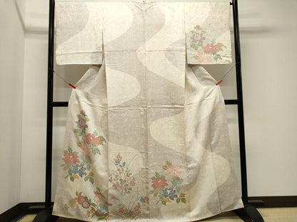 平和屋着物■訪問着　作家物　流水草花文　正絹　逸品　CABK1162ou