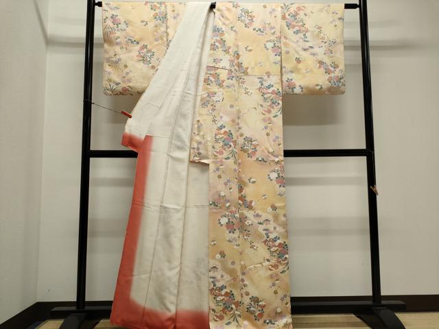 平和屋着物■上質な小紋　鴛鴦吉祥草花文　暈し染め　金銀彩　正絹　逸品　CABK1166ou
