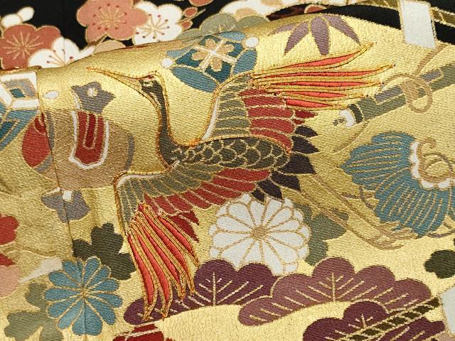 平和屋着物■豪華黒留袖　駒刺繍　飛鶴吉祥花文　金彩　正絹　逸品　CABK1168ou