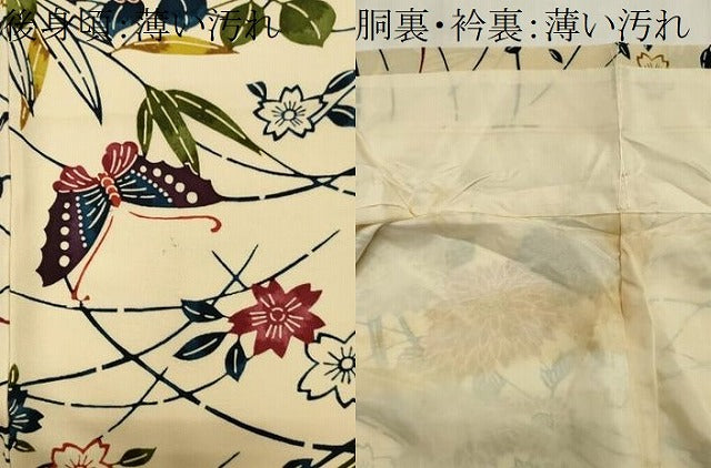 平和屋着物■上質な小紋　型染め　舞蝶草花文　正絹　逸品　CABK1170ou