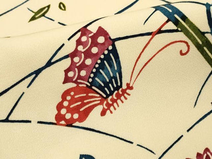 平和屋着物■上質な小紋　型染め　舞蝶草花文　正絹　逸品　CABK1170ou