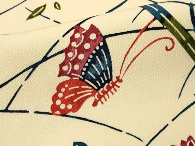 平和屋着物■上質な小紋　型染め　舞蝶草花文　正絹　逸品　CABK1170ou
