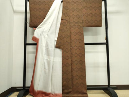 平和屋着物■上質な小紋　幾何学文　鬼しぼ縮緬　正絹　逸品　CABK1176ou