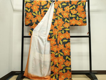 平和屋着物■上質な小紋　草花文　正絹　逸品　CABK1177ou