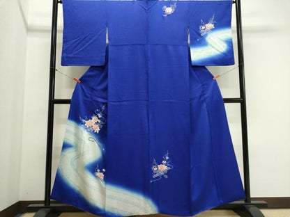 平和屋着物■訪問着　駒刺繍　絞り　流水草花文　暈し染め　銀彩　やまと誂製　正絹　逸品　CABK1179ou