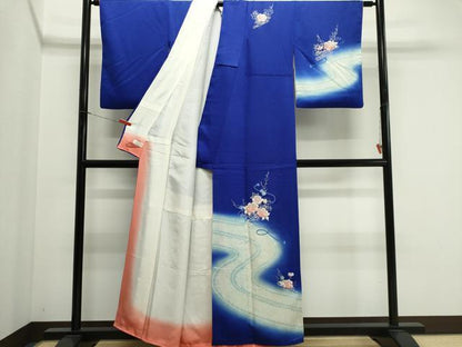平和屋着物■訪問着　駒刺繍　絞り　流水草花文　暈し染め　銀彩　やまと誂製　正絹　逸品　CABK1179ou