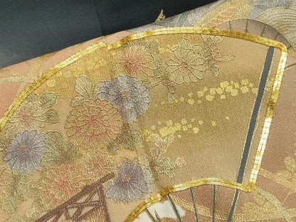 平和屋着物■豪華黒留袖　駒刺繍　扇面風景花文　暈し染め　金銀彩　正絹　逸品　CABK1183ou