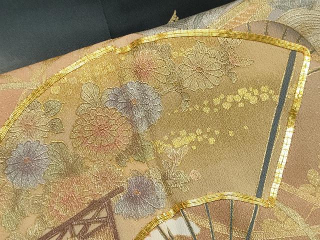 平和屋着物■豪華黒留袖　駒刺繍　扇面風景花文　暈し染め　金銀彩　正絹　逸品　CABK1183ou
