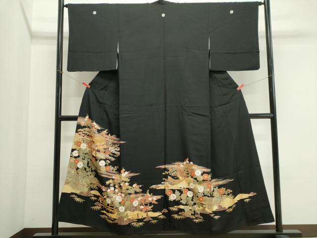 平和屋着物■豪華黒留袖　駒刺繍　風景文　金銀彩　正絹　逸品　CABK1184ou