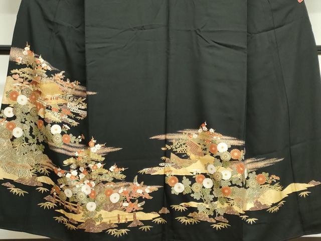 平和屋着物■豪華黒留袖　駒刺繍　風景文　金銀彩　正絹　逸品　CABK1184ou