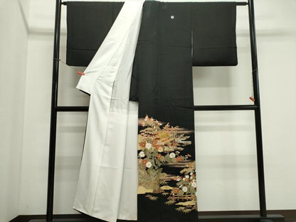 平和屋着物■豪華黒留袖　駒刺繍　風景文　金銀彩　正絹　逸品　CABK1184ou