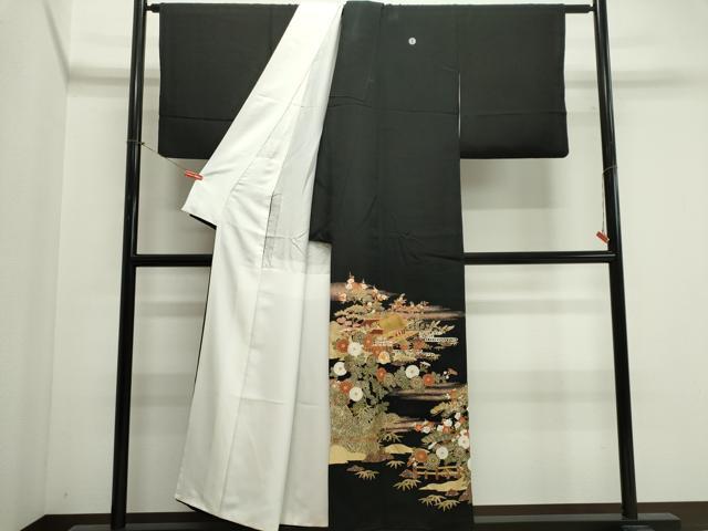 平和屋着物■豪華黒留袖　駒刺繍　風景文　金銀彩　正絹　逸品　CABK1184ou
