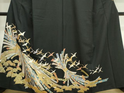 平和屋着物■豪華黒留袖　束ね熨斗飛鶴松文　金彩　正絹　逸品　CABK1185ou