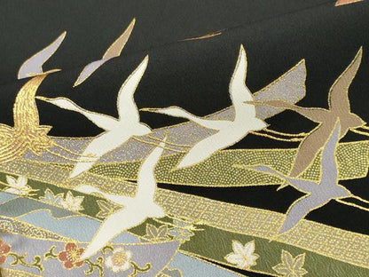 平和屋着物■豪華黒留袖　束ね熨斗飛鶴松文　金彩　正絹　逸品　CABK1185ou