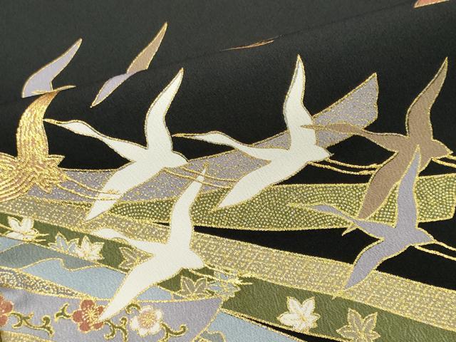 平和屋着物■豪華黒留袖　束ね熨斗飛鶴松文　金彩　正絹　逸品　CABK1185ou
