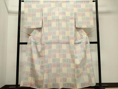 平和屋着物＊夏物　小紋　絽　幾何学文　正絹　逸品　CABK1190ou