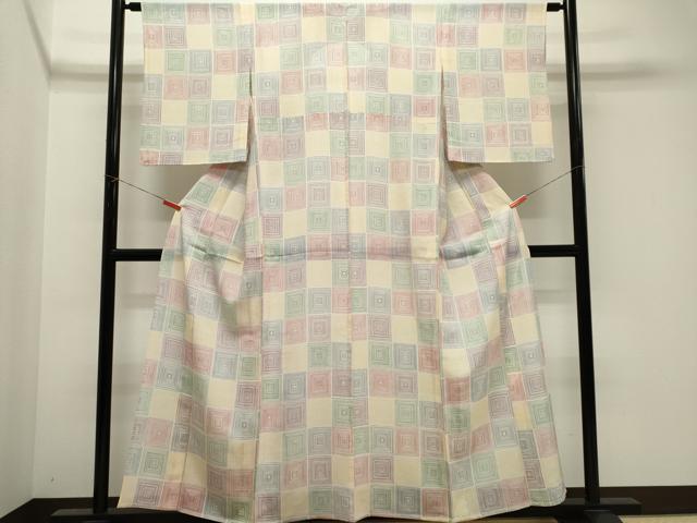 平和屋着物＊夏物　小紋　絽　幾何学文　正絹　逸品　CABK1190ou