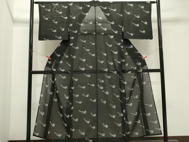 平和屋着物＊夏物　小紋　絽　草木文　黒地　正絹　逸品　CABK1191ou