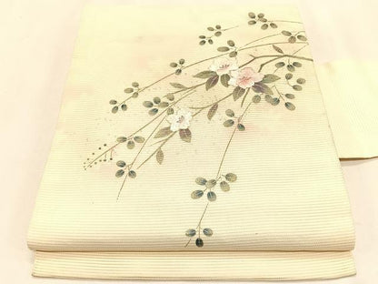 平和屋着物＊夏物　九寸名古屋帯　刺繍　枝花文　金彩　正絹　逸品　CABK1202fb