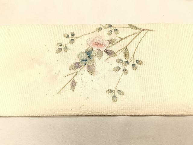 平和屋着物＊夏物　九寸名古屋帯　刺繍　枝花文　金彩　正絹　逸品　CABK1202fb