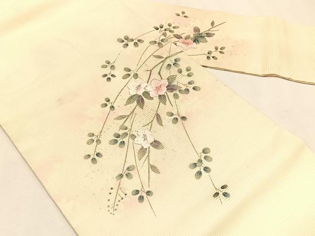 平和屋着物＊夏物　九寸名古屋帯　刺繍　枝花文　金彩　正絹　逸品　CABK1202fb