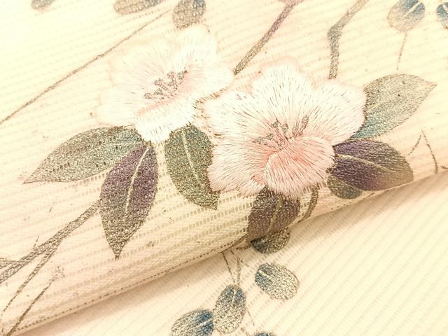 平和屋着物＊夏物　九寸名古屋帯　刺繍　枝花文　金彩　正絹　逸品　CABK1202fb
