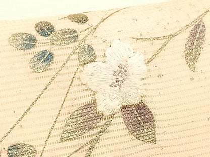 平和屋着物＊夏物　九寸名古屋帯　刺繍　枝花文　金彩　正絹　逸品　CABK1202fb
