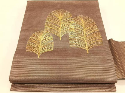 平和屋着物＊夏物　九寸名古屋帯　駒刺繍　総刺繍　松葉文　金糸　正絹　逸品　CABK1203fb