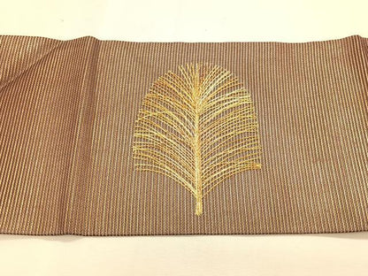 平和屋着物＊夏物　九寸名古屋帯　駒刺繍　総刺繍　松葉文　金糸　正絹　逸品　CABK1203fb