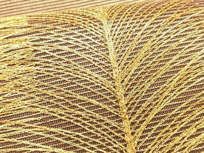 平和屋着物＊夏物　九寸名古屋帯　駒刺繍　総刺繍　松葉文　金糸　正絹　逸品　CABK1203fb
