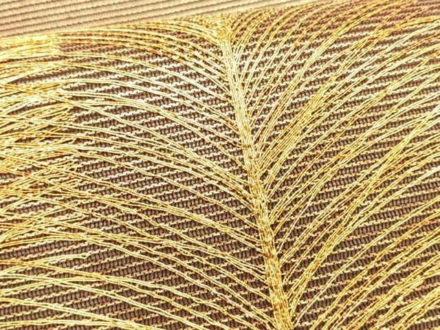 平和屋着物＊夏物　九寸名古屋帯　駒刺繍　総刺繍　松葉文　金糸　正絹　逸品　CABK1203fb