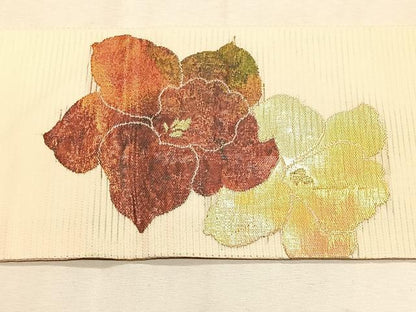 平和屋着物＊夏物　九寸名古屋帯　草花文　金糸　正絹　逸品　CABK1204fb