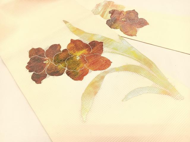平和屋着物＊夏物　九寸名古屋帯　草花文　金糸　正絹　逸品　CABK1204fb