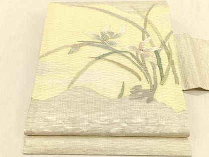 平和屋着物＊夏物　九寸名古屋帯　すくい織　草花文　金銀糸　正絹　逸品　CABK1209fb