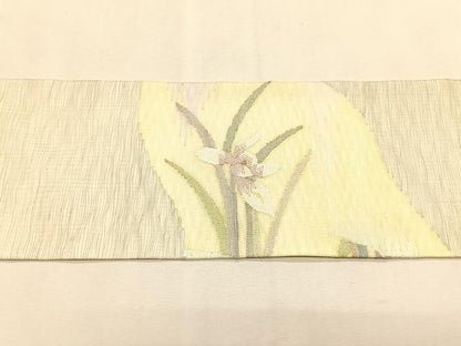 平和屋着物＊夏物　九寸名古屋帯　すくい織　草花文　金銀糸　正絹　逸品　CABK1209fb