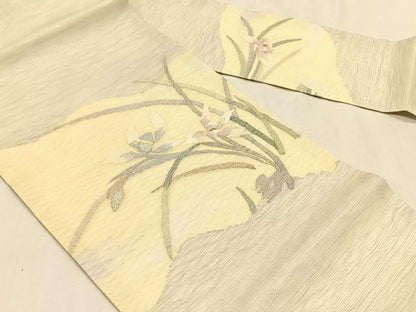 平和屋着物＊夏物　九寸名古屋帯　すくい織　草花文　金銀糸　正絹　逸品　CABK1209fb