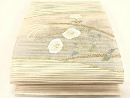 平和屋着物＊夏物　九寸名古屋帯　絽綴れ　枝花文　金銀糸　正絹　逸品　CABK1211fb