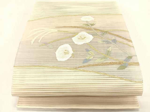 平和屋着物＊夏物　九寸名古屋帯　絽綴れ　枝花文　金銀糸　正絹　逸品　CABK1211fb