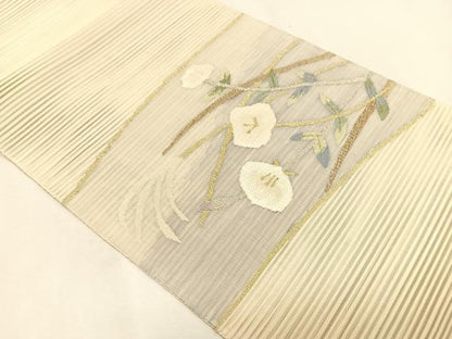 平和屋着物＊夏物　九寸名古屋帯　絽綴れ　枝花文　金銀糸　正絹　逸品　CABK1211fb