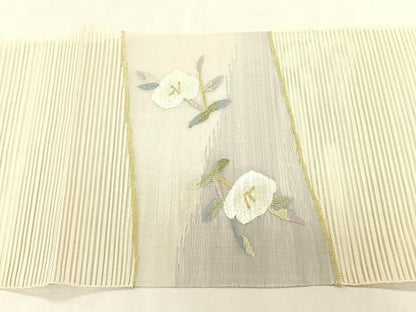 平和屋着物＊夏物　九寸名古屋帯　絽綴れ　枝花文　金銀糸　正絹　逸品　CABK1211fb