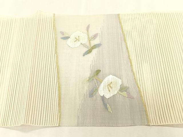 平和屋着物＊夏物　九寸名古屋帯　絽綴れ　枝花文　金銀糸　正絹　逸品　CABK1211fb